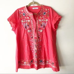MissLook Embroidered Blouse with Scalloped Hem